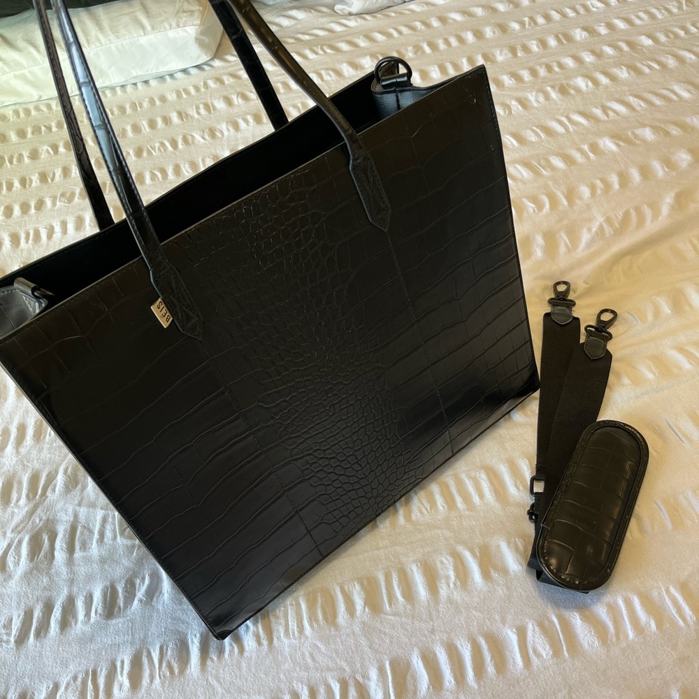 BEIS Black Croc-Embossed Tote Bag